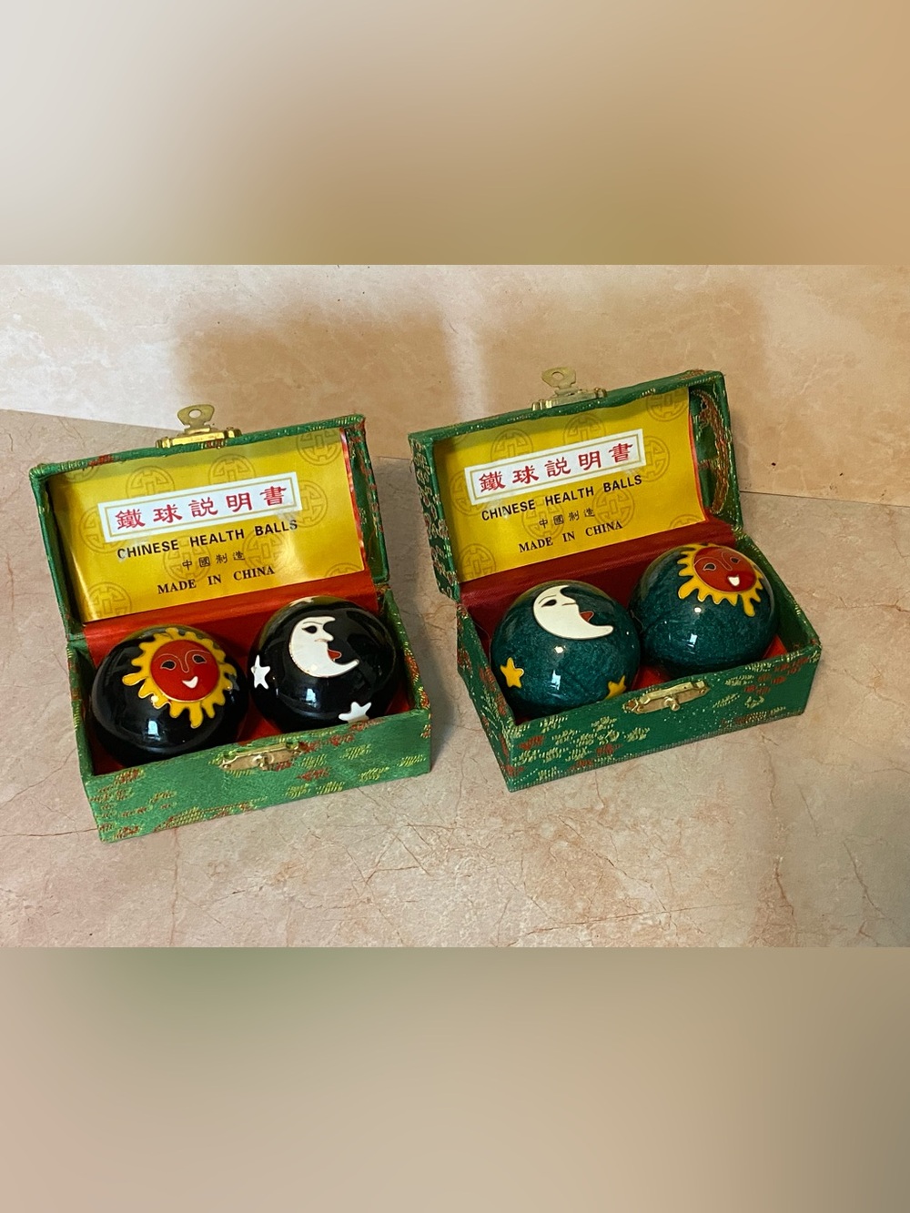 Sun Moon Design 1.5” Chinese Baoding cloisonné chime Balls inside meditation